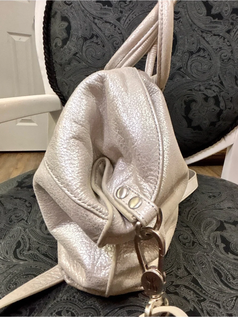 hOBO Metallic Silver Women’s Satchel Bag with Heart Charm